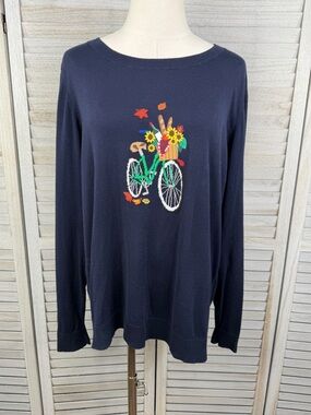 TALBOTS (Plus) Bicycle Jacquard Lightweight Crewneck Pullover Sweater Navy-1X